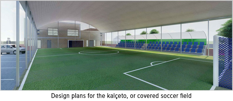 Photo of design plans for the kalçeto, or covered soccer field