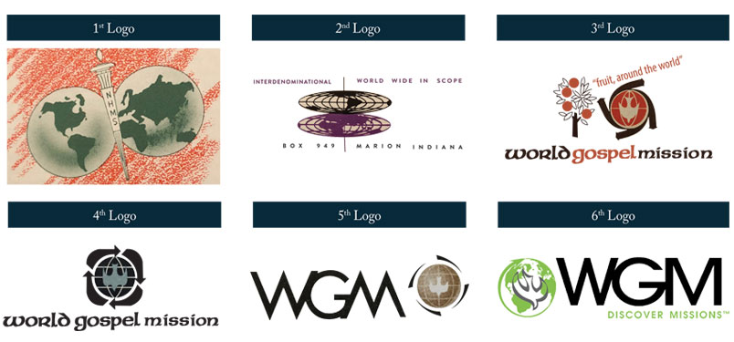 A graphic showing WGM's logos in chronological order