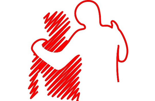 A logo depicting a person gesturing with one arm and the other arm around a shorter person